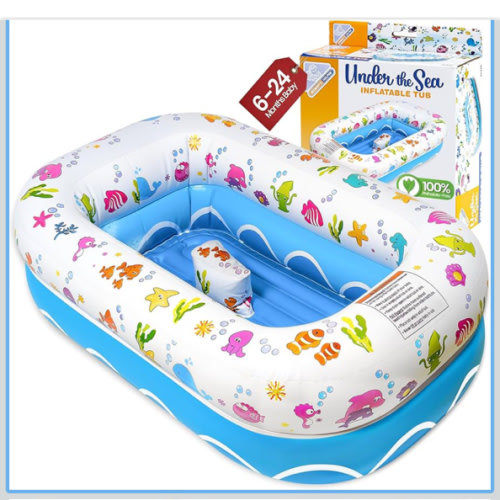 Mommy's Helper | Inflatable Under The Sea Baby Bathtub, Collapsible Safe Baby Bath Tub with Anti-Sliding Saddle Horn Seat, Must Have Travel Toddler Bath, Portable Bathtub Recommended Months 6 to 24