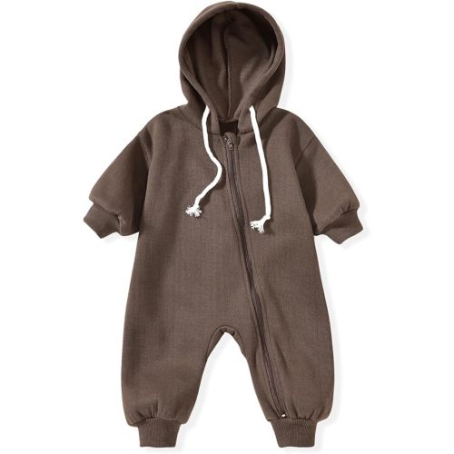 Unutiylo Unisex Baby Boys Girls Long Sleeve Infant Baby Zipper Hooded Jumpsuits Romper Loose Outfit Clothes