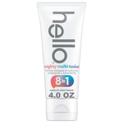 hello 8 in 1 Mighty Multi-Tasker Fluoride Toothpaste, Natural Mint Blend, 4.0 Oz Tube