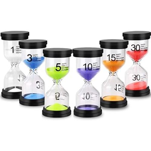 EMDMAK Sand Timer Colorful Hourglass Sandglass Timer 1 min/3 mins/5 mins/10 mins/15 mins/30 mins Sand Clock Timer for Games Classroom Home Office(Pack of 6)
