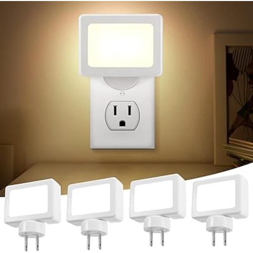 4 Pack Night Light Plug in Wall with Adjustable Direction, Dusk to Dawn Auto On/Off with Light Sensor, Soft White 2700K 100LM, Nightlight for Hallway, Bathroom, Bedroom, Kitchen, Nursery,Non-Dimmable
