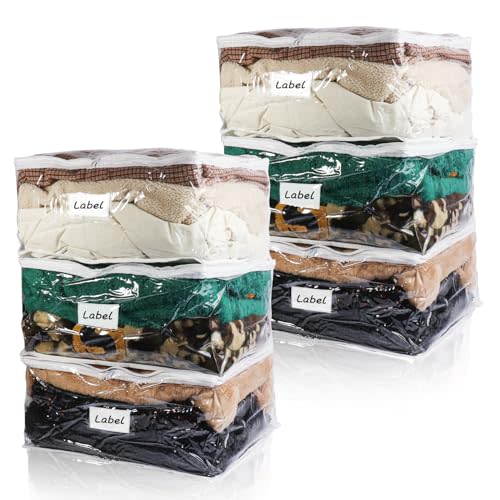 Clear Zippered Storage Bags Plastic Sweater Storage Bags with Zipper 6 Packs Clothing Organizer for Blankets Linen Sweater Bed Sheet Quilt Clothes Pillow (18 x 15 x 9 Inch)