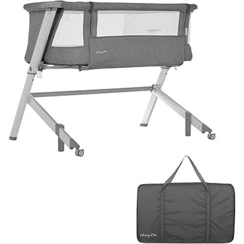 Dream On Me Skylar Bassinet and Bedside Sleeper in Grey, Lightweight and Portable Baby Bassinet, Five Position Adjustable Height, Easy to Fold and Carry Travel Bassinet, JPMA Certified