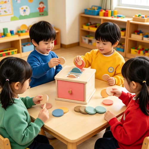 SCNOR Montessori Coin Box Object Permanence Toy for Toddlers 1-3, Fine Motor Color Sorting