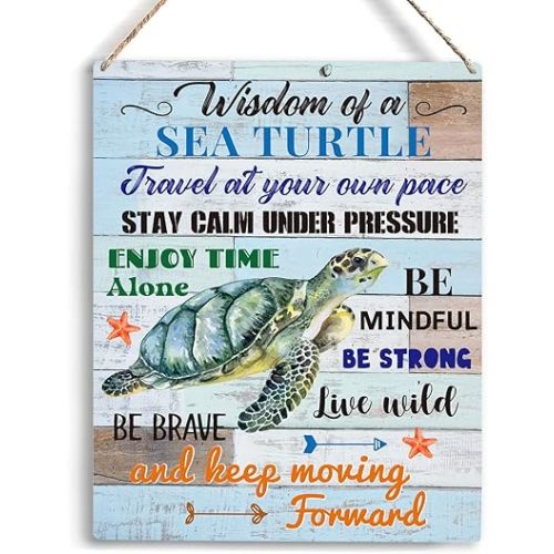 YCYD Sea Turtle Decor Inspirational Turtle Decor for Office Bedroom Living Room Home Art Sea Turtle Decor Gifts for Turtle Lovers Gift Ideas for Friends Wall Art Wooden Hanging Sign 10x8 Inch.