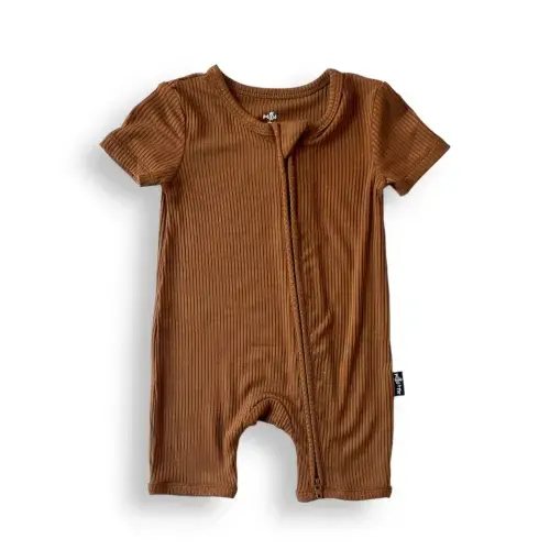 Bark Ribbed Bamboo Short Sleeve Zip Romper – millie + roo