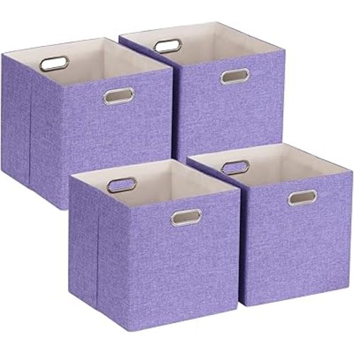Foldable Cube Storage Bin Organizing Baskets Cubby Boxes Fabric Storage Cubes Organizer Bins with Handles for Organization Shelf Closet, 11"x11"x11", Pack of 4, Purple