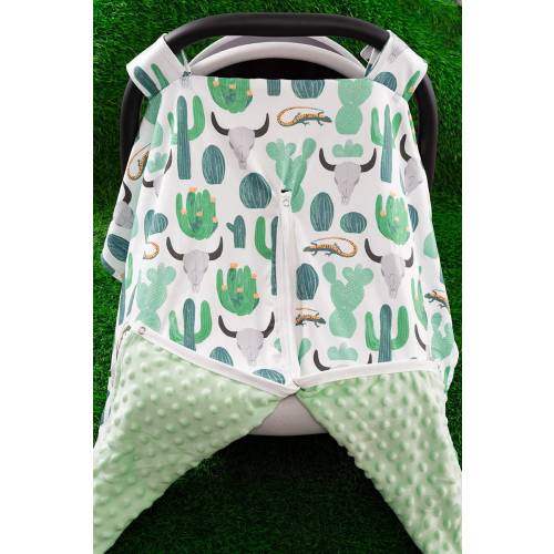Cow Skull, Cactus, Western, Rodeo, Minky Baby Boy Car Seat Cover