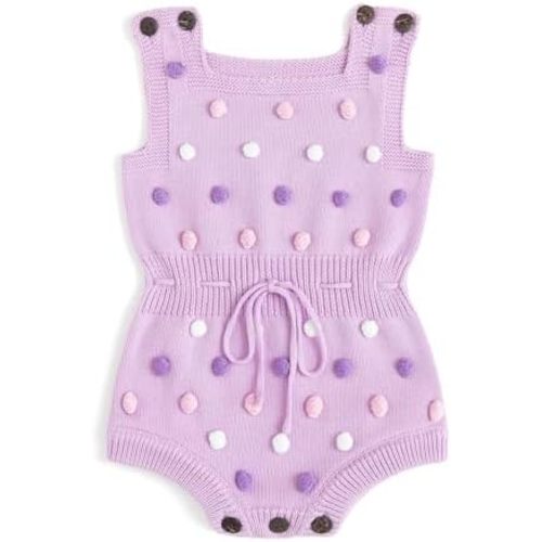 Simplee kids Baby Girl Romper, Sleeveless Pompoms Square Neck