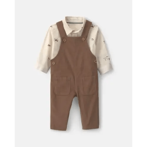 Baby Boy 2-Piece Twill Long-Sleeve Overall Set - Brown | Carter's