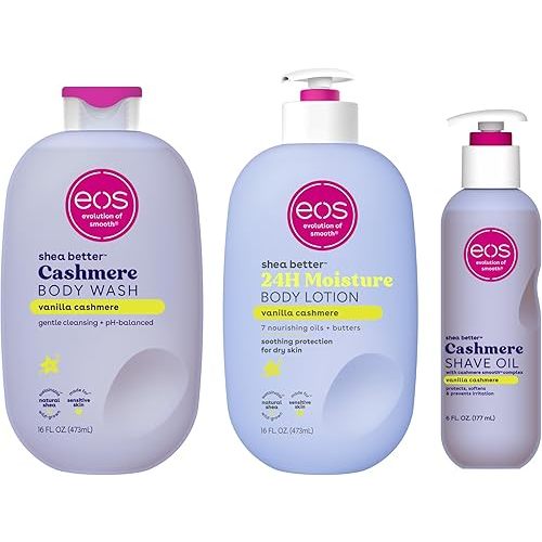 eos Shower Essentials Bundle- Body Lotion, Body Wash, Shave Oil - Vanilla Cashmere