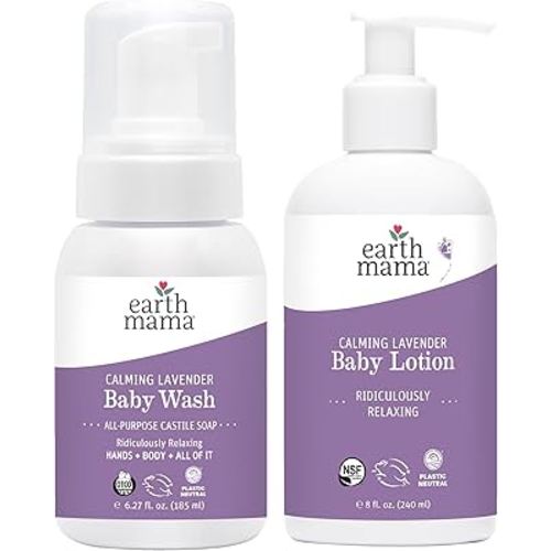 Earth Mama Bathtime Bundle | Calming Lavender Castile Baby Wash & Moisturizing Calendula Lotion