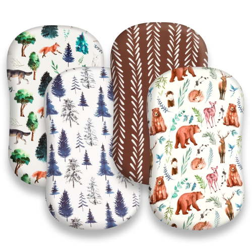 4 Pack Baby Bassinet Sheets Woodland Forest Animals Wood Fitted Baby Bassinet Sheet