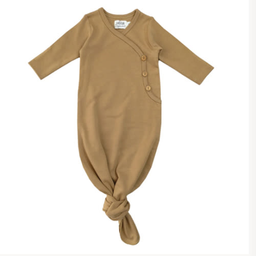 Organic Knotted Kimono Baby Gown | Camel – LUCY LUE ORGANICS