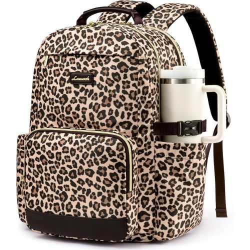LOVEVOOK Laptop Backpack for Women with Pouch Pocket for Large Capacity Cup,15.6 Inch Laptop Computer Bag Travel Backpack Purse,Waterproof Work Business Backpack College Teacher Bags,Leopard print