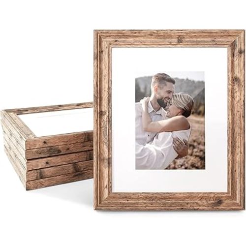 TWING 8x10 Picture Frame Set of 6, Vintage Walnut Photo Frames Display Pictures 5x7 with Mat or 8X10 Without Mat, Tabletop Display and Wall Mounting Home Decorative Photo Frames Pre-Installed, Walnut
