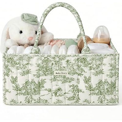 Diaper Caddy Organizer, Stylish Nursery Storage Basket, Gift for Baby Shower, Newborn Essentials, Registry Search Must Haves, Vintage France Green