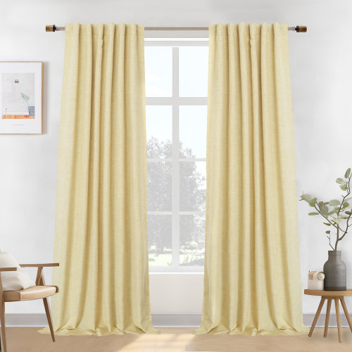 Ebern Designs Goffredo 100% Blackout Natural Curtains for Bedroom Double Layer Drape Farmhouse Thermal Insulated Rod Pocket Back Tab Full Light Blocking 2 Panels for Living Room Nursery & Reviews | Wayfair