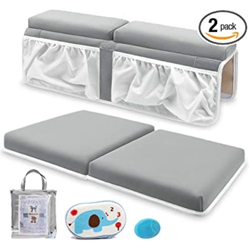 Bath Kneeler and Elbow Rest Pad Set for Baby Bathtub, Thick Non-Slip Bathing Kneeling Mat Cushion Quick Drying Bathtub Knee Saver with Arm Support and Pockets for Bathroom Bathing time Comfort, Gray - Grey
