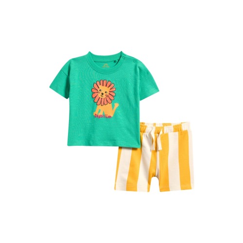 Lion Cotton T-Shirt & Stripe Shorts Set