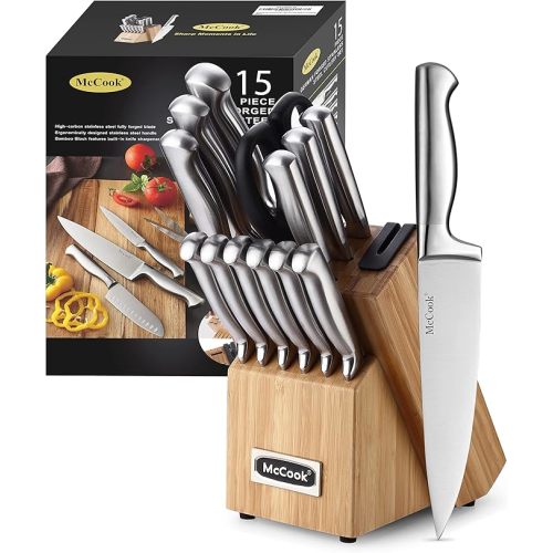 McCook® Knife Sets,German Stainless Steel Knife Block Sets with Built-in Sharpener