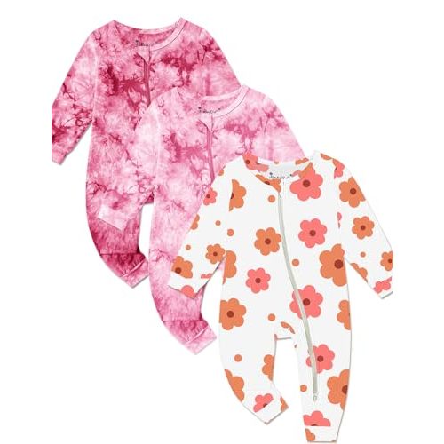 Jimonda Baby Girls Boys Footless Pajamas,Rayon From Bamboo Pjs 2 Way Zipper Long Sleeve Soft Sleeper,Infant Tie-dye Romper