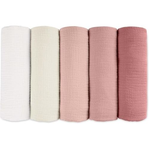 Muslin Receiving Blankets, Neutral Blanket Swaddling for Newborn Boys and Girls, 5 Pack Breathable and Skin-Friendly Swaddle Wrap for Infant Baby (Sweet Colors)
