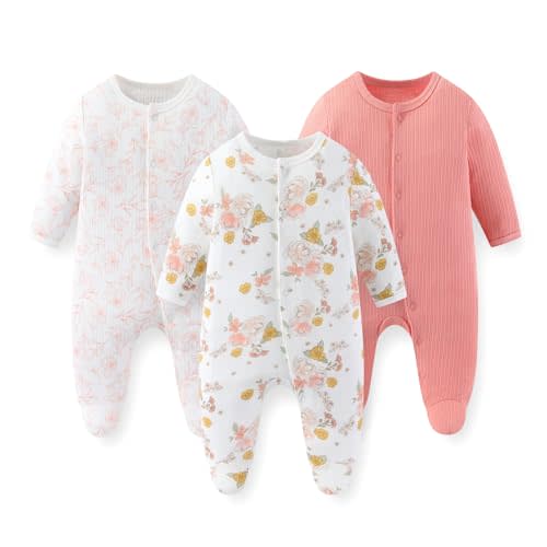 Unisex Baby Boy Girl Footies Rompers Cotton Long Sleeve 3 Pack Infant Jumpsuits 0-12Months Babies' Outfits