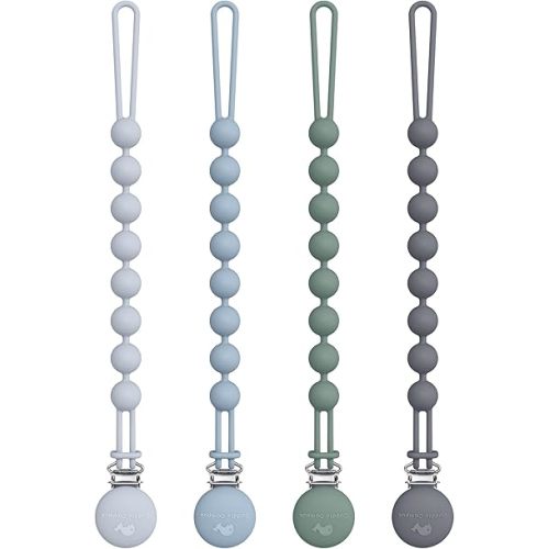 Cuddle Campus Silicone Pacifier Clip Holder with One Piece Design,Soft Flexible Binky Clips with Texture for Baby Boy and Girl Pack of 4 (0-6m)