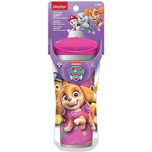 Playtex Baby Sipsters Sport Spout PAW Patrol Sippy Cup for 24+ Months, 12 Ounce, Pink Skye Design, Insulated Toddler Water Bottle for Kids, Spill-Proof Cups for Toddlers 1-3, Stage 4