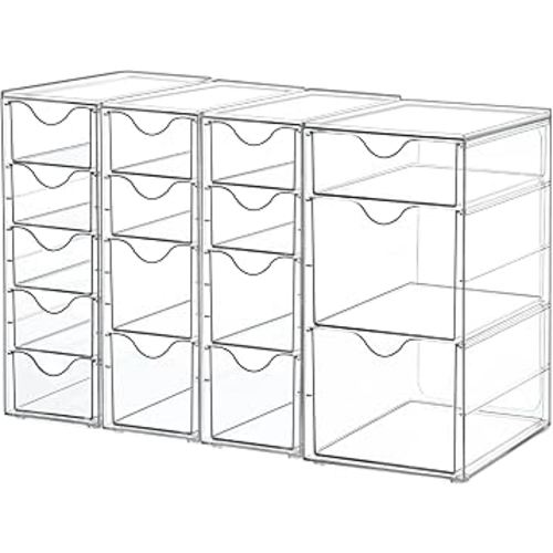 Vtopmart Acrylic Organizer with 16 Drawers (4 Set),Clear Storage Drawers for Office Supplies,Desk Organization and Storage for Makeup,Jewelry,Art Crafts