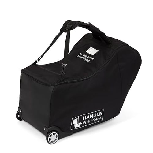 J.L. Childress Padded Infant Car Seat Bag with Wheels - Travel Bag for Airplane, Fits Most Baby & Infant Car Seats, Compatible with UPPAbaby, Nuna, & Chicco, AirTag Compatible - Premier, Black