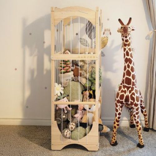 Fodoss Wooden Stuffed Animal Organizer – Zoo-Themed Storage for Plush Toys, Kids’ Room, Nursery, Playroom, Space-Saving Toy Holder