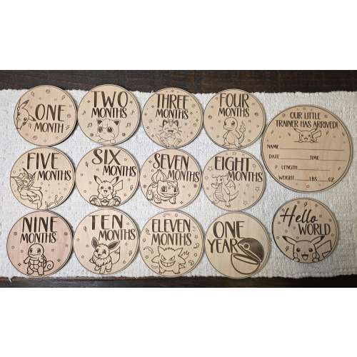 Engraved Wood Baby Monthly Milestone Markers, Photo Props, Birth Announcement Plaque