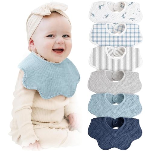 Konssy Baberos de muselina para bebé 100% algodón absorbente tipo bandana para babeo y dentición, set de 6 para bebés niños y niñas