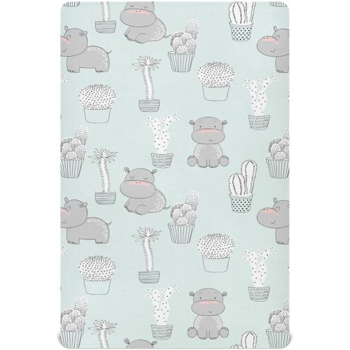 Fitted Crib Sheet Cactuses Hippos
