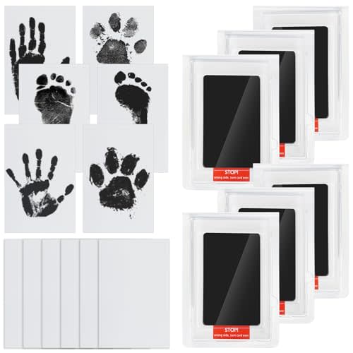 Jazb 6-Pack Newborn Baby Inkless Hand and Footprint Kit, Ink Pad Paw Print kit for Dogs, Dog Nose Print Kit, Dog Paw Print Kit - Baby Footprint Kit with Clean-Touch, 12 Imprint Cards (Jet Black)
