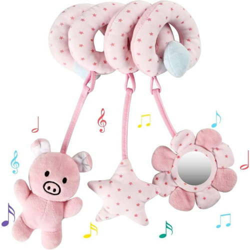 Car Seat Toys for Babies 0-6 Months Infant Toys, Spiral Stroller Toys for Newborn Baby 0-3 Months, Activity Hanging Toys for Car Seat Stroller Bar Crib Bassinet Mobile (Pink Beer)