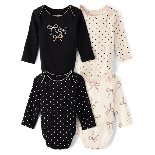 Baby Girls Leopard Bodysuit 4-Pack - Cream