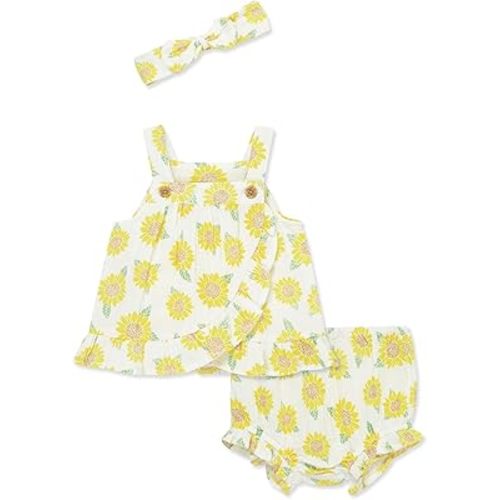 Little Me Clothes for Baby Girls' Gauze Sunsuit and Headband Set, 3-12 Months