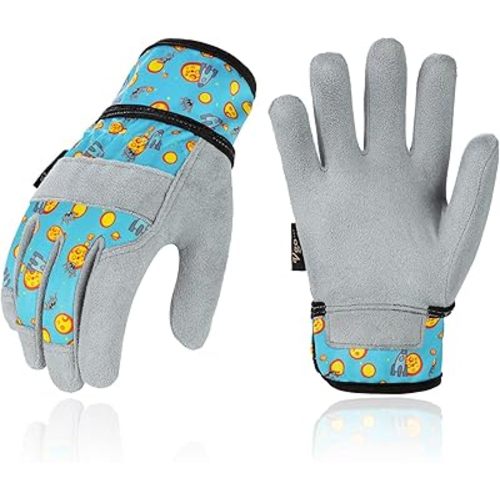 Vgo... 1-Pair Age 6-7 Kids Gardening Gloves,Children Yard Work Gloves,Soft Safety Outdoor Playing Gloves(Size L, Blue Plane, KID-MF3561)