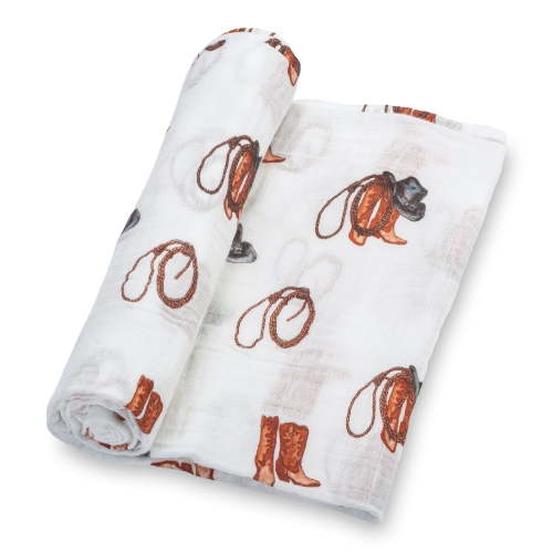 LollyBanks Baby Swaddle Blanket 100% Muslin Cotton; 47 x 47 inches Soft Breathable Muslin Baby Swaddles, Baby Care Essentials, Registry and Gift (Cowboy Print)