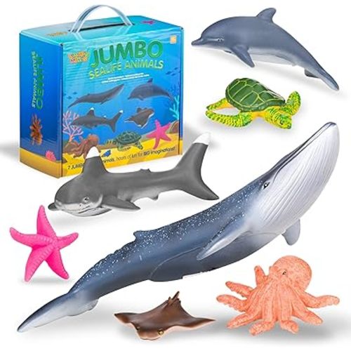 Learning Minds Jumbo Sea Animals - Set of 7 Educational Ocean Fish Toys