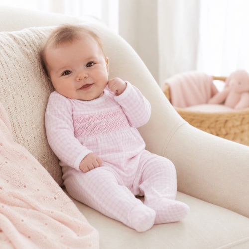 Baby Girl Smocked Footie - Pima Cotton - Pink Peek-a-Boo Wishes – Magnolia Baby