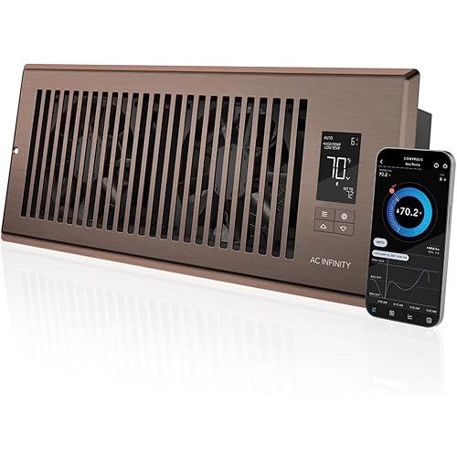 AC Infinity AIRTAP T4 Bronze, Register Booster Fan for 4” x 12” Register Holes, Improves Heating & Cooling Vents, Quiet 10-Speeds, Bluetooth App Control Data Alerts. ONLY FITS 4” x 12” Duct Openings