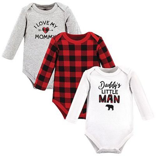 Hudson Baby Infant Boy Cotton Long-Sleeve Bodysuits, Buffalo Plaid Family, 3-6 Months
