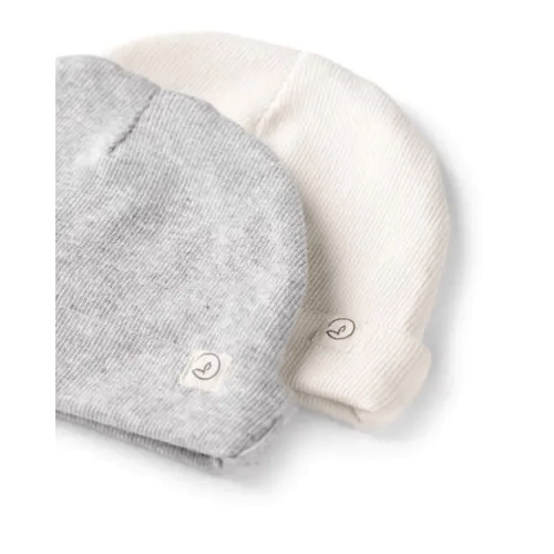 Baby 2-Pack Organic Cotton Rib Caps - Cream/Heather Grey / 0-3M
