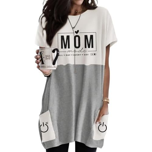 NOVEPT Mom Sweatshirt for Women - Casual Loose Shirt Dress Tunic Tops with Pockets, Soft Mom Outfits Gift