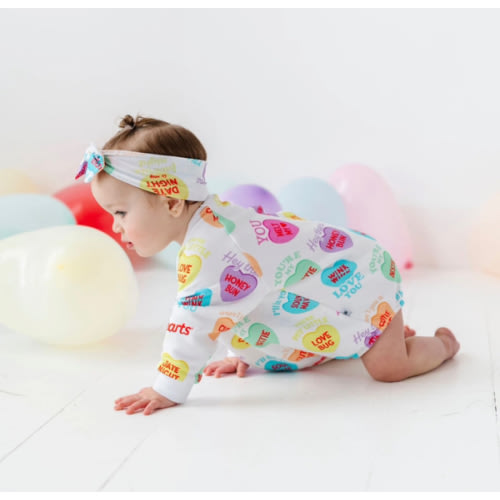 Sweethearts® Colorful Candy Hearts Sweatshirt Bubble Romper