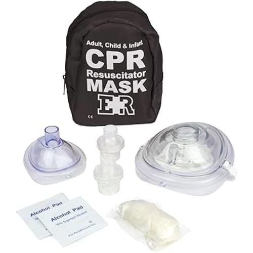 Ever Ready First Aid Adult and Infant CPR Mask Combo Kit with 2 Valves with Pair of Vinyl Gloves & 2 Alcohol Prep Pads - Tactical Black